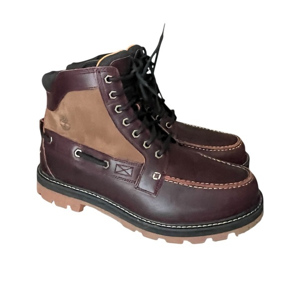 Timberland Men's Britton Road 7-Eye Moc Toe Lace Up Boots burgundy